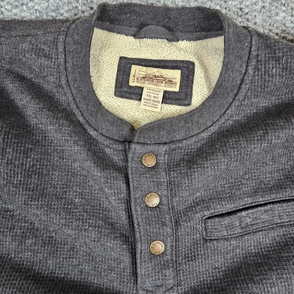 Katahdin Iron Works Henely Waffle Shirt Men's Gray Sherpa Lined Pullover XXL‎